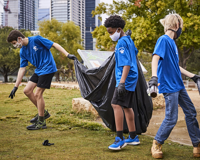 Youth picking up trash